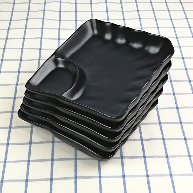 Black Frost Porcelain Imitation Rectangle Dish With Sauce Lattice Dinnerware Dinner Plate Japanese Cuisine Restaurant Tableware