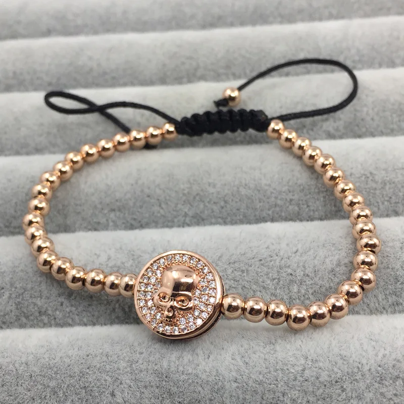 Poвчера розовое золото круглый плетеный макраме в виде черепа 4 мм медные бусины