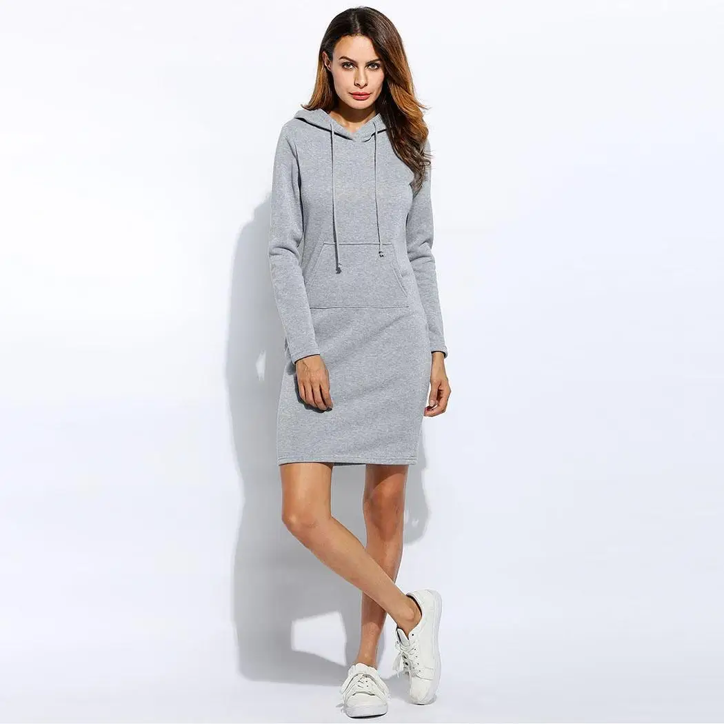 Vestidos женское флисовое модное платье с капюшоном на завязках толстовка размер 2018