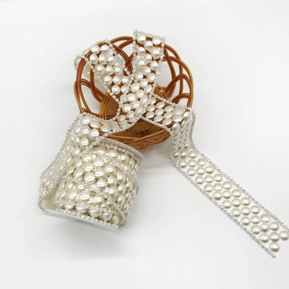 Горный хрусталь цепь отделка пришивная лента Хрустальное украшение жемчуг Белый