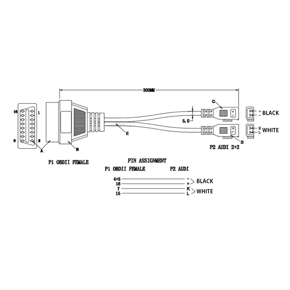 Диагностический кабель OBD 2x2 Pin To 16 2 * 2Pin OBD1 к OBD2 автомобильный для