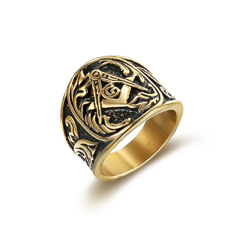 Drop shipping US 7 to 15 size 316L Stainless Steel Ring Popular Gold Embossed Stamped Freemason Masonic New Men's Jewelry | Украшения и