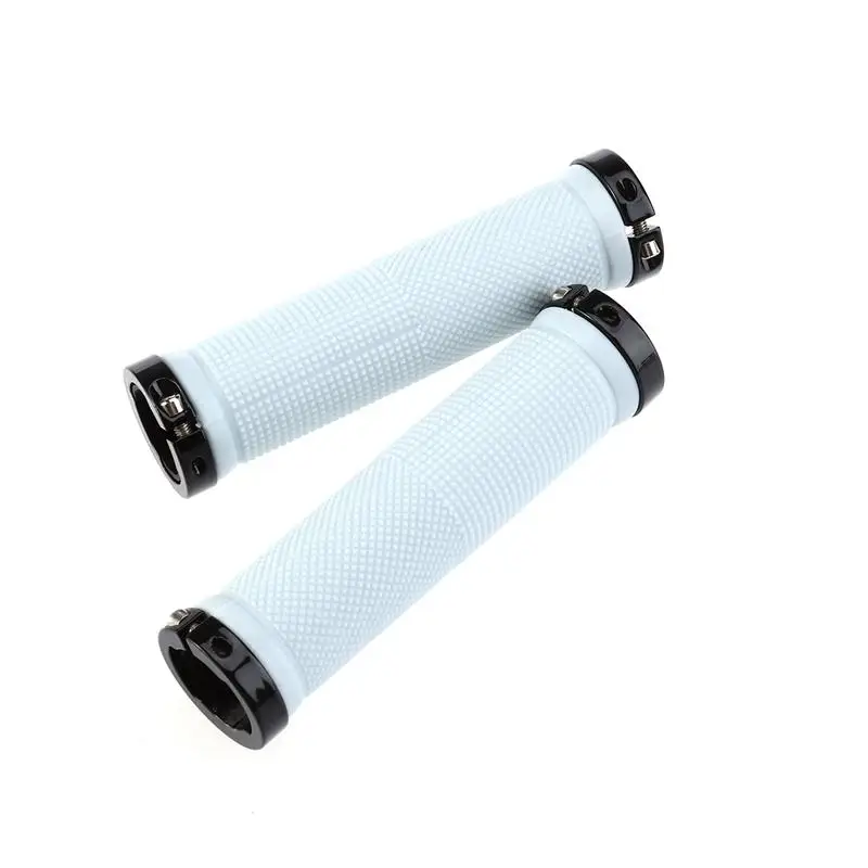 A Pair of Mountain Bike Bicycle MTB Non-Slip Rubber Lock On Handlebar Grips(White