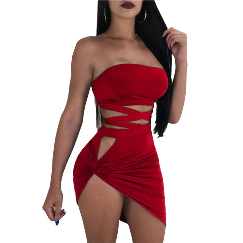 Фото Women Sexy Club Strapless Hollow out Summer Dress 2018 Ladies Irregular Bodycon Bandage Party Mini Dresses Женская одежда Women Sexy Club Strapless Hollow out Summer Dress 2018 Ladies Irregular Bodycon Bandage Party Mini Dresses Женская одежда