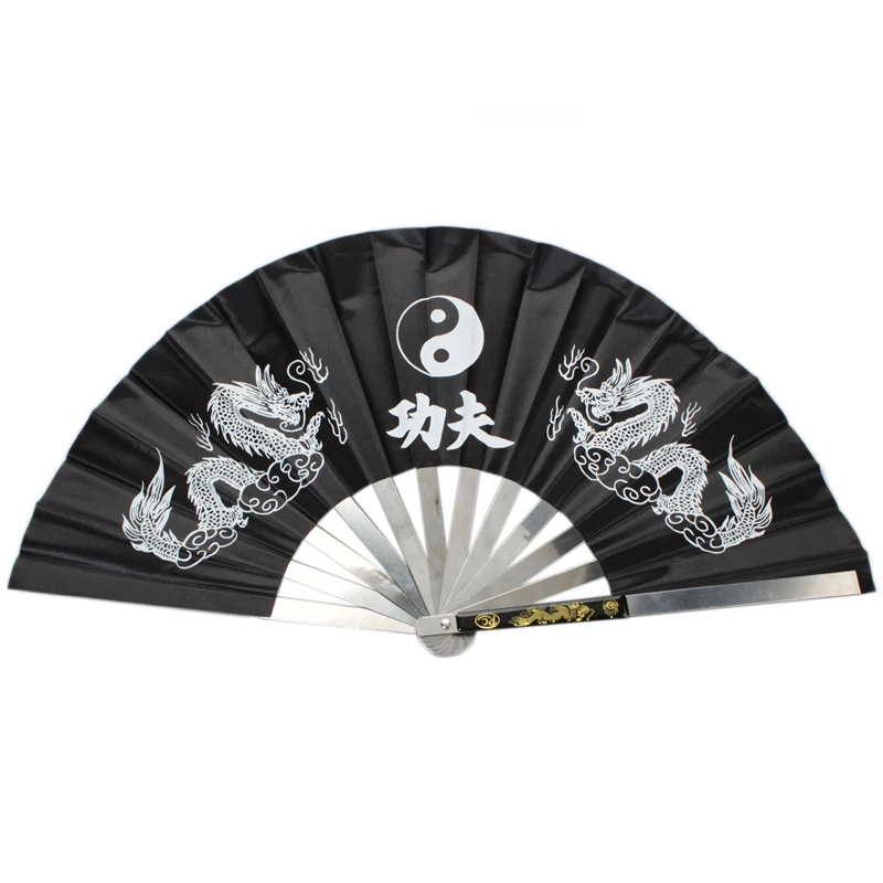 Stainless Steel Kung Fu Tai Chi Double Dragon Rib Heavy Fan Blue Black Red | Спорт и развлечения