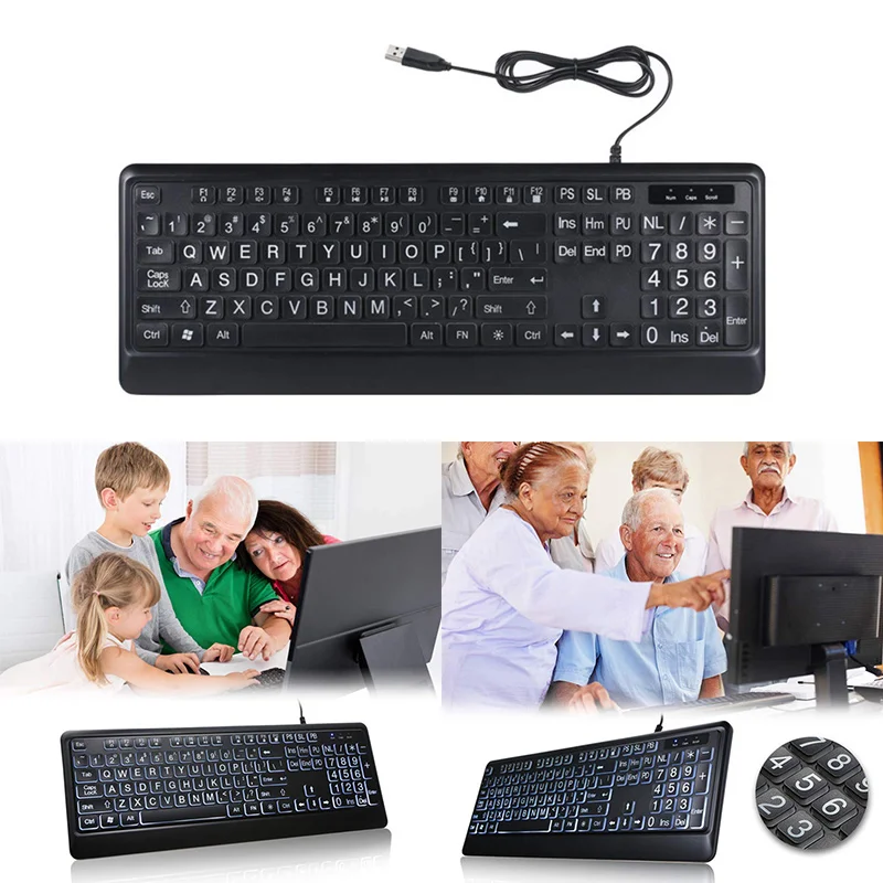 USB интерфейс с Большой печатью проводная клавиатура подсветкой 104 большой тип