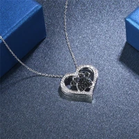 garilina fashion jewelry heart black and white cubic zirconia silver color necklace pendant for women wedding love gift ap2121