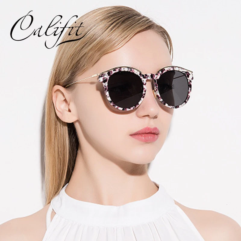 CALIFIT круглые винтажные дизайнерские градиентные солнцезащитные очки для женщин