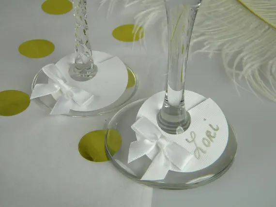 

bow style wine glass ring charms tags wedding engagement bridal shower Bachelorette Party table decors