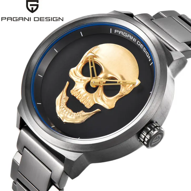 Панк 3D череп Личность ретро модные мужские часы водонепроницаемые 30 м