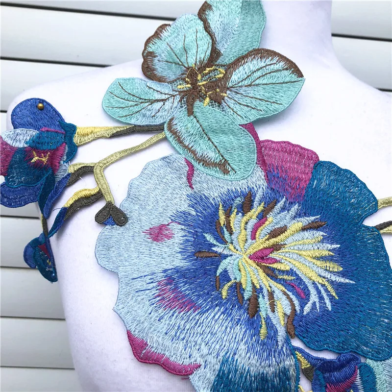 1PC Big Blue Flower Lace Embroidered Neckline Collar Trim Clothes Fabric Sewing Supplies Craft Wedding Dress Applique | Дом и сад