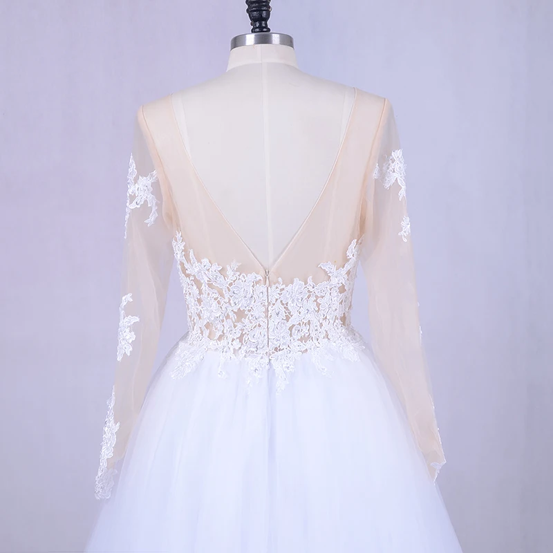 Пляжное свадебное платье с длинным рукавом 2018 открытой спиной прозрачное