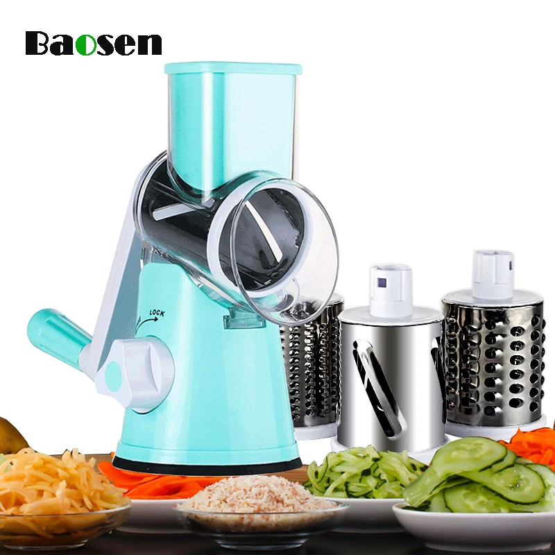 Baosen овощерезка круглый измельчитель для картофеля терка для моркови с 3 лезвиями измельчителя из нержавеющей стали кухонные гаджеты