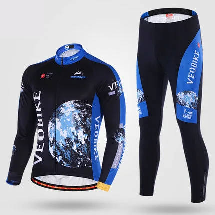 blue black Бренд VEOBIKE зимний термо флисовый Pro Team Велоспорт Джерси Набор с длинным рукавом Одежда для велосипеда горный велосипед MTB Одежда для мужчин и женщин - Цвет: blue black