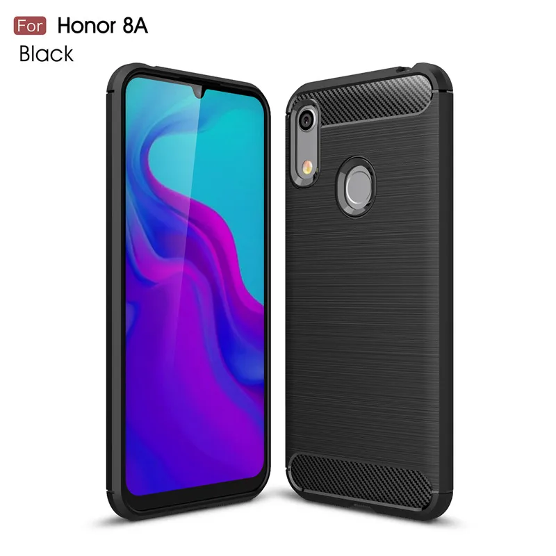 Черный Чехол для huawei Y6 чехол Модный мягкий силиконовый чехол для телефона s для huawei Honor 8A чехол TPU текстура углеродного волокна на 8a y62019 - Цвет: Черный