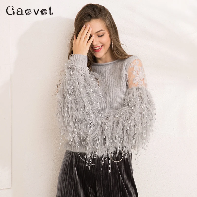 Фото Gracegirl 2017 Autumn Women Sweaters Series Winter Lace Patchwork Fashion Jumper For Woman Lantern Full Sleeve Sweater SA171008 Женская Gracegirl 2017 Autumn Women Sweaters Series Winter Lace Patchwork Fashion Jumper For Woman Lantern Full Sleeve Sweater SA171008 Женская