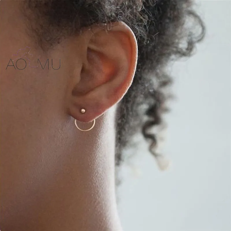 Минималистичные Двойные серьги гвоздики с золотыми бусинами круглые