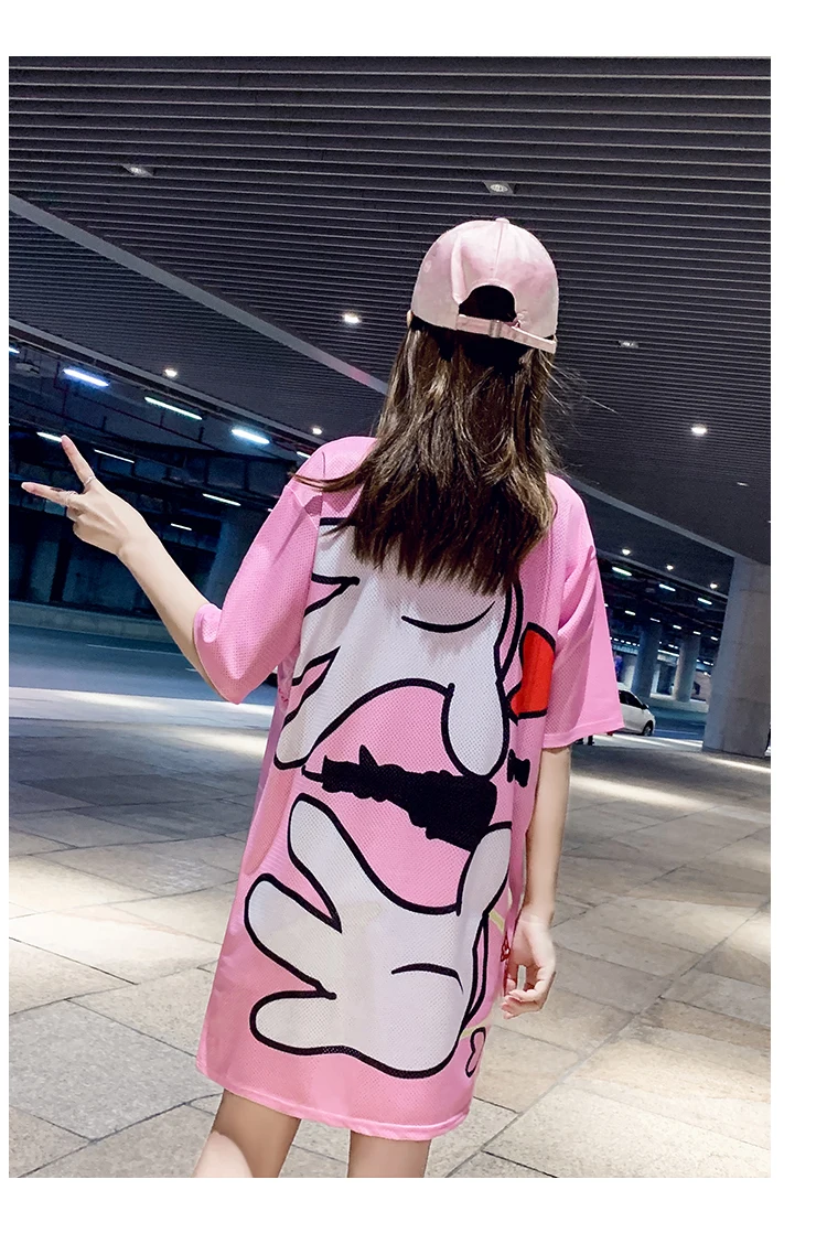 Vestido de camiseta/милое платье футболка с героями мультфильмов для студентов летнее