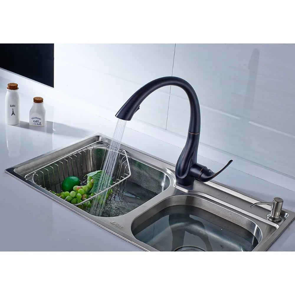 Смеситель для кухонной мойки FLG выдвижной кран с одной ручкой черный латунный