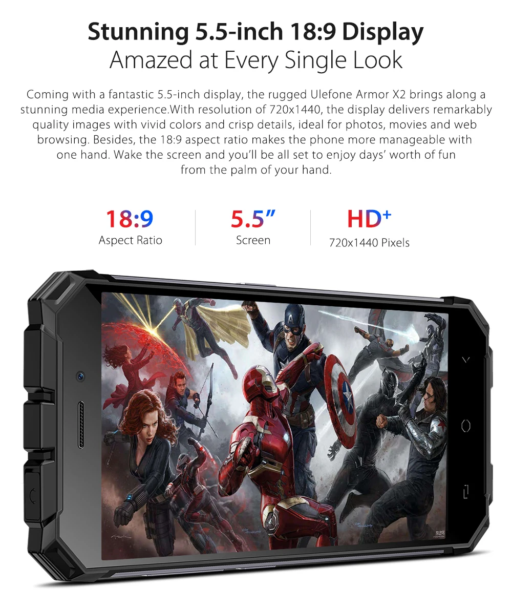 Ulefone Armor X2 IP68 водонепроницаемый мобильный телефон Android 8,1 5," HD четырехъядерный 2 ГБ+ 16 Гб NFC Face ID 5500 мАч смартфон