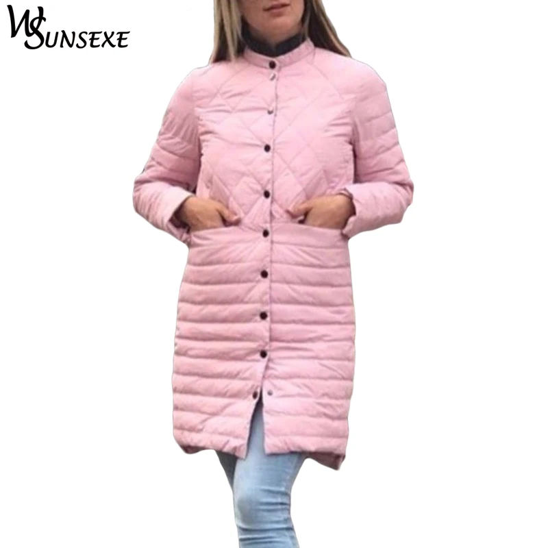 Casual Autumn Winter Jacket Coat 2018 Thin Cotton Padded Women Round Collar Single Breast Parka Solid Color Outwear | Женская одежда