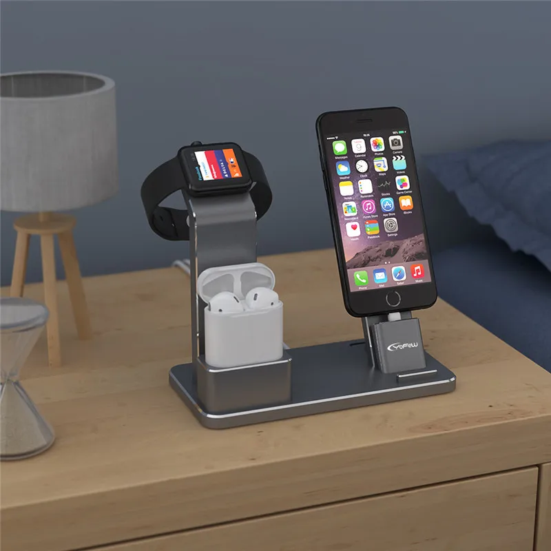 YFW подставка для Apple Watch 4 в 1 AirPods аксессуары зарядная станция держатель телефона