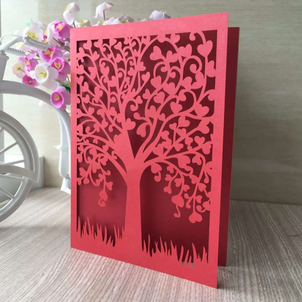 100 шт. шикарные Пригласительные открытки в виде дерева для свадебной вечеринки