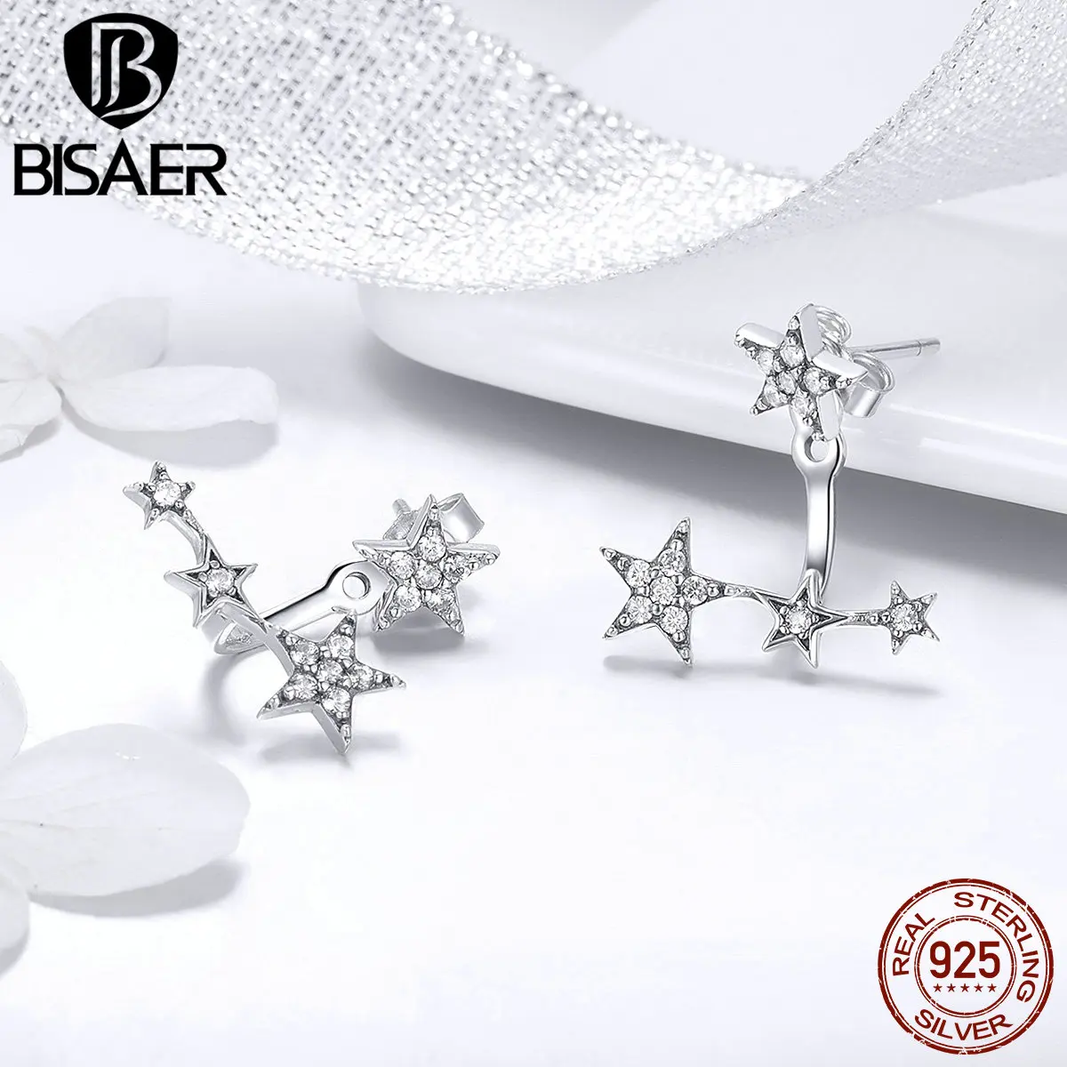 

BISAER Luminous 925 Sterling Silver Zircon Earrings Star Galaxy Silver Stud Earrings for Women Sterling Silver Jewelry ECE448