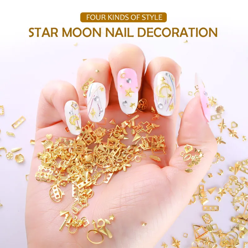 Ellwings 3D золотой цветок Звезда Луна Дизайн заклепки ногтей Блеск Стразы Nail Книги по