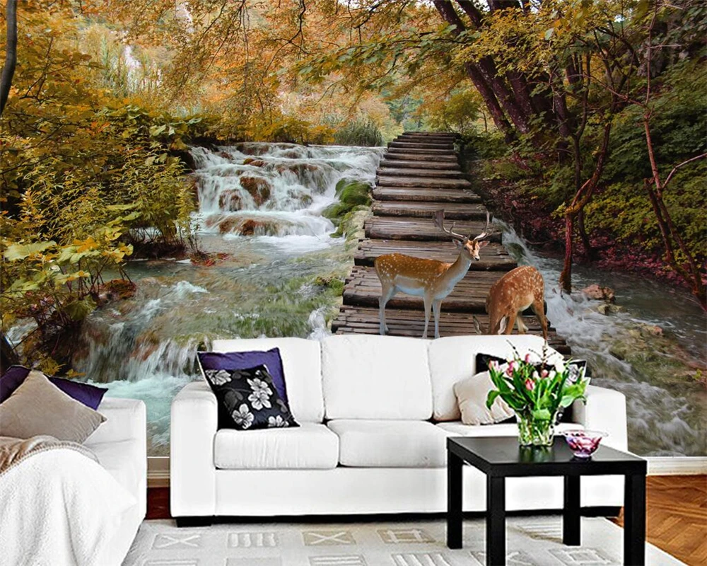 Beibehang Custom wallpaper nature scenery autumn deer tv background wall living room bedroom murals 3d | Обустройство дома