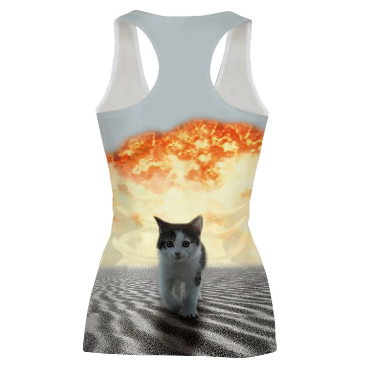 Летний топ на бретелях женский 3D жилет с милым принтом кота цифровой принт