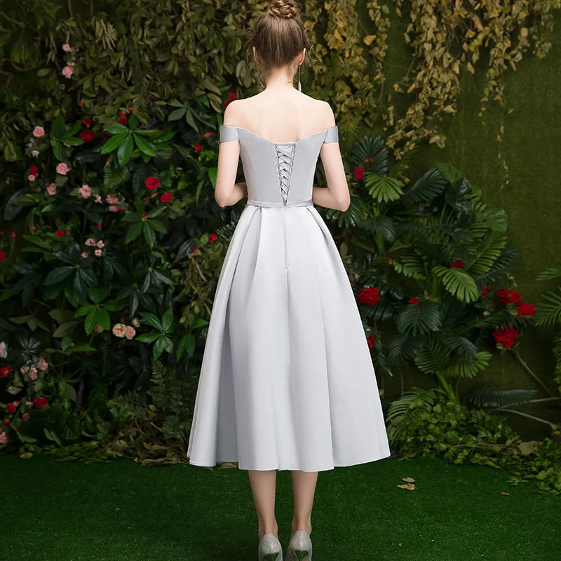 Girl Women Princess Satin Grey Party Dresses New Marriage Sister Group Girls Gray Bride sister Dress Bridesmaid Prom Gown | Женская