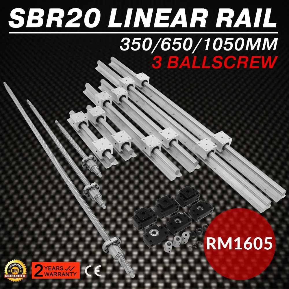 Линейная направляющая SBR20 + 3 шариковых винта фоторяда/650/1050 мм комплект ЧПУ BK/BF