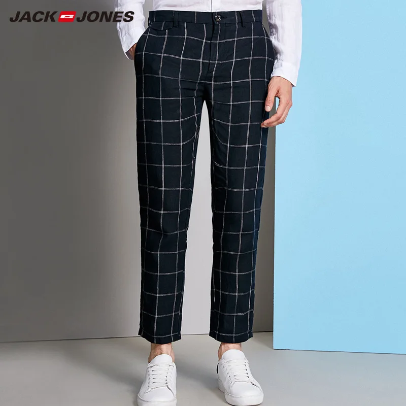 Брюки Jack Jones мужские повседневные Прямые в клетку льняные штаны весна
