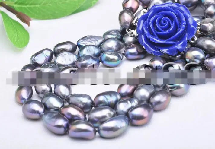 Hot selling free shipping******* 3row 20&quot 14mm Peacock-Black Baroque Freshwater Cultured Pearl Necklace | Украшения и