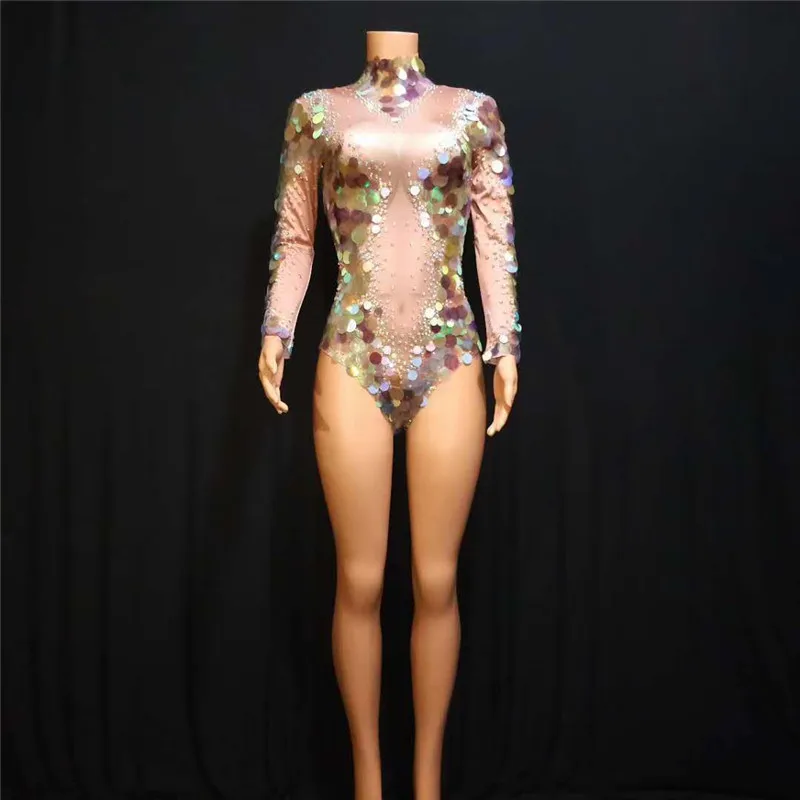 

X44 Singer stage performance dress sequin bodysuit party wears Tights pole dance Onesies elastic leotard female jumpsuit bar dj