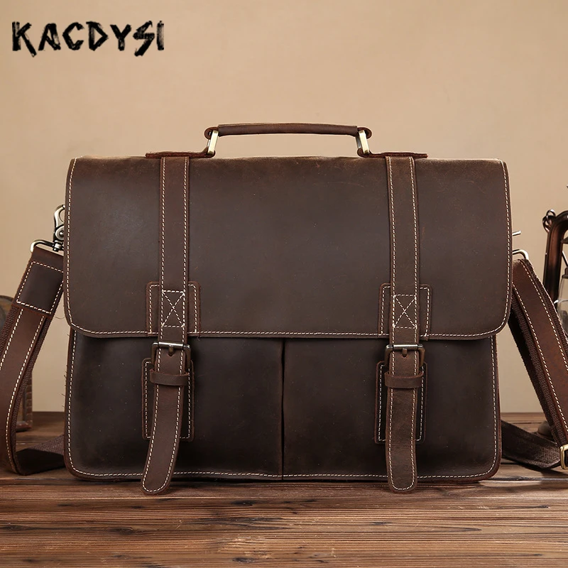 Мужской портфель из натуральной кожи Crazy Horse дизайнерская деловая сумка для