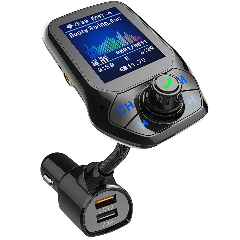 Цветной большой экран 1,8 дюймов Автомобильный mp3 U диск/TF карта музыкальный плеер Bluetooth приемник fm-передатчик QC3.0 Быстрая зарядка для автомобиля