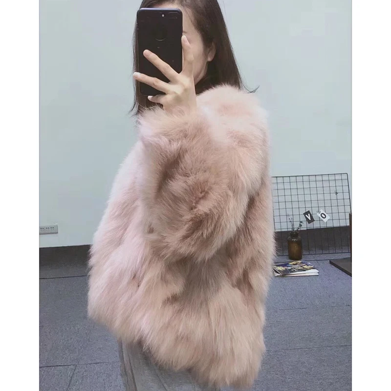 

rf0185 Women's Real Fox Fur Coat Long Sleeve Natural Fur Jacket Whole Leather Fur Coat