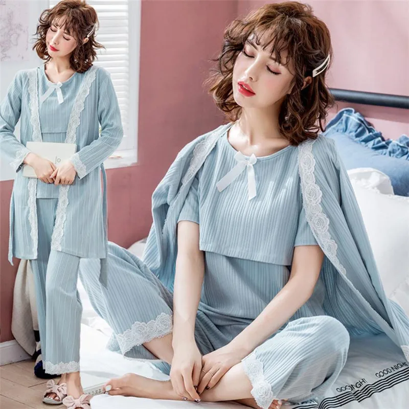 3 шт./компл. пижамы для кормящих мам хлопковая одежда сна грудного вскармливания