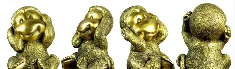 Chinese Copper Brass Folk Feng Shui Art Lucky Zodiac Four Monkey Statue Set | Дом и сад