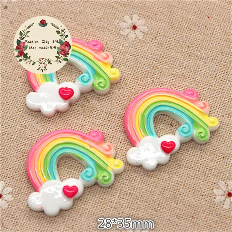 

10pcs Cute Resin Pink Rainbow Heart Cloud Flatback Cabochon DIY Hair Bow Center Decoration,28*35mm