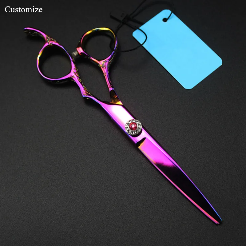 

Customize logo japan 440c 6'' purple plum cut hair salon scissors set cutting barber makas Thinning shears hairdressing scissors