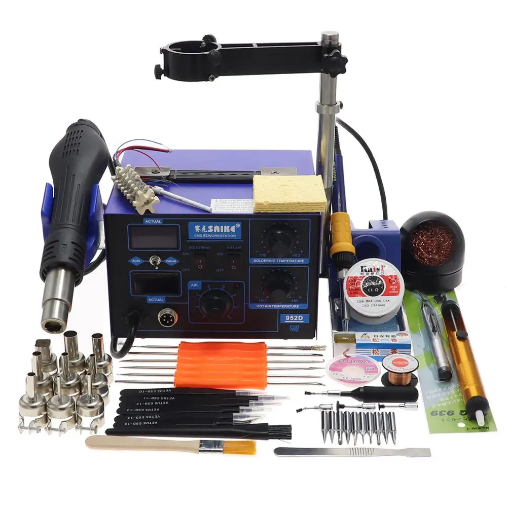 

Saike 952D hot air gun and electric iron 2 in 1 rework station BGA soldering station 760W 220V