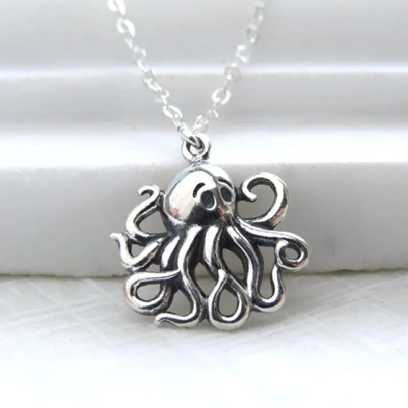 

Drop Shipping Octopus Necklace Pendant Antique Silver Plated Fashion jewelry for Best Friend Gift