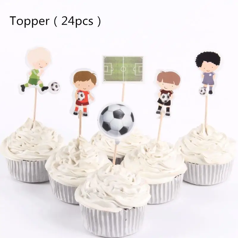 Cake topper 24pcs 6 шт./лот, Футбольная тема, коробка для попкорна, украшения для закусок, вечерние аксессуары, украшения для детей, товары для дня рождения - Цвет: Cake topper 24pcs