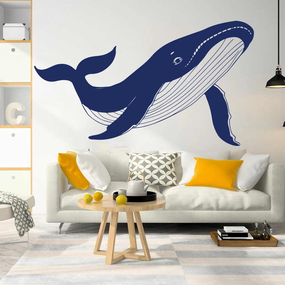 

Large Geometric Whale Nautical Animal Wall Decal Playroom Nursery Cartoon Whale Marin Sea Fish Wall Sticker Bedroom Vinyl Art