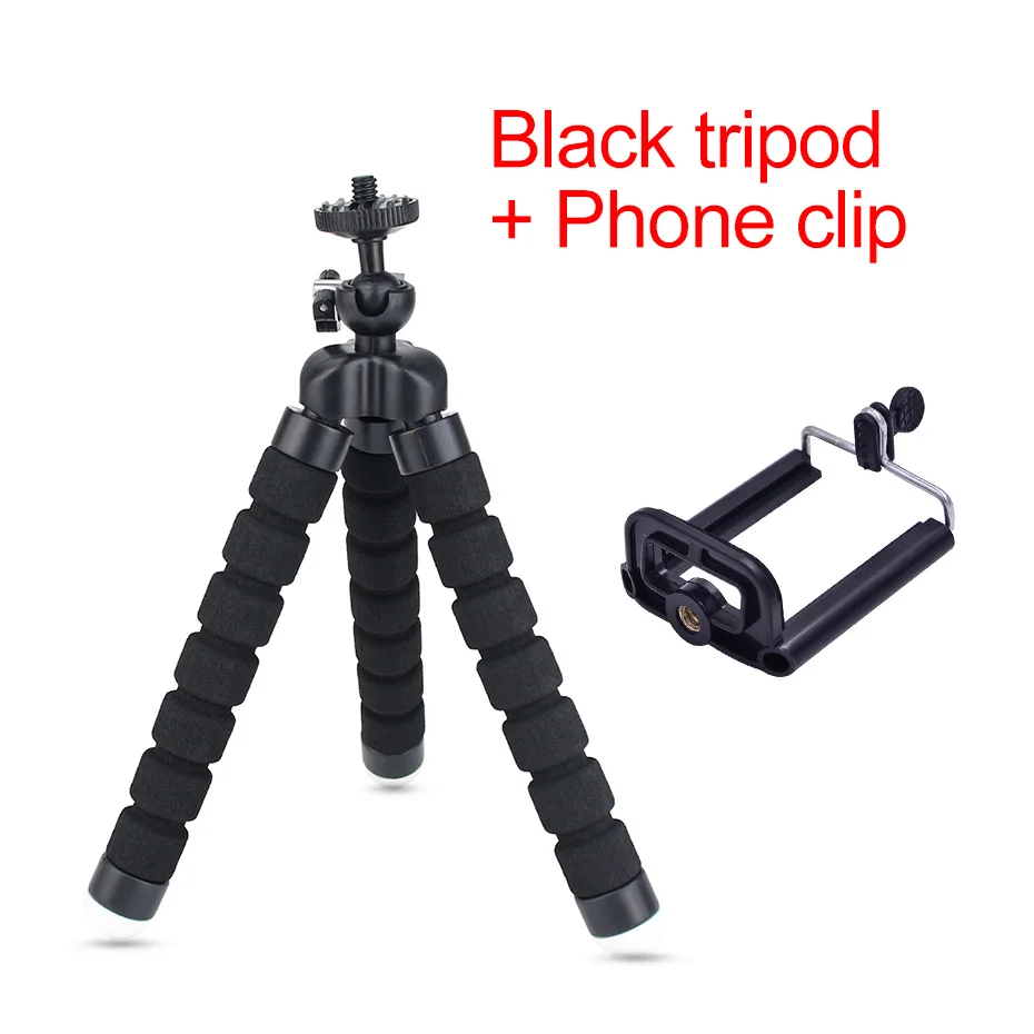Black add clip Держатель для телефона камеры Гибкий штатив с осьминогом Gorillapod подставка для крепления монопод для iPhone Xiaomi для камеры Gopro Hero 7 6 5 - Цвет: Black add clip