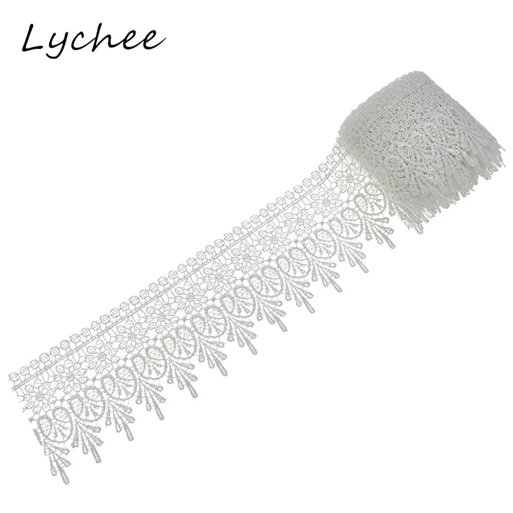 Lychee 5 ярдов Белый Цвет Цветочная вышивка тюль кружевная отделка для женщин DIY