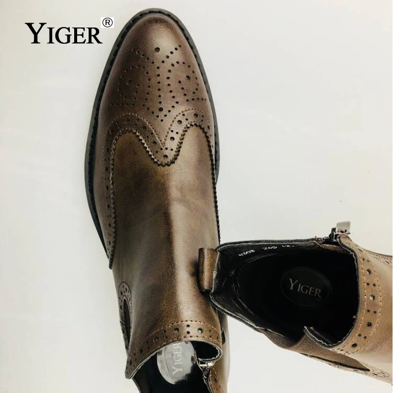 YIGER NEW Chelsea Boots Men Shoes Bullock Black Leather Spring/Autumn Work Ankle For Footwear 2018 0008 | Обувь